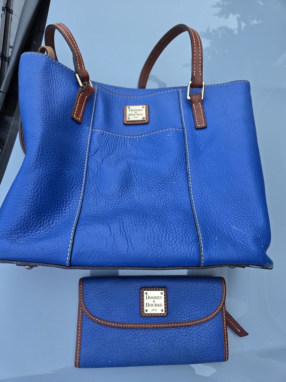 Dooney & Bourke Blue Pebble Leather Tote and Wallet Set